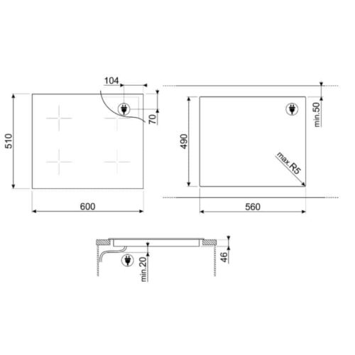 kích thước bếp từ Smeg SIM662WLDX 535.64.153 l