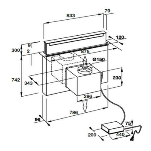 Kích thước máy hút khử mùi âm bàn Hafele 539.81.065