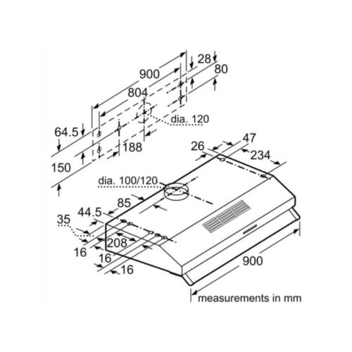Kích thước máy hút mùi Bosch DHU935HB
